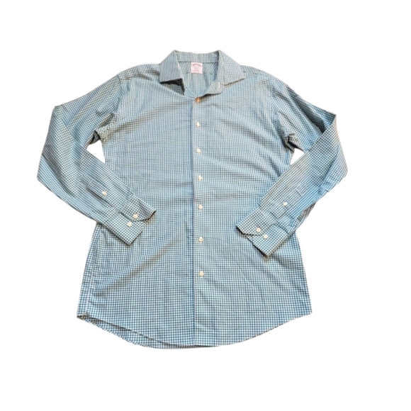 Brooks Brothers Shirt Green Gingham Check Button Up Regent 100% Cotton 16 1/2 - Picture 1 of 8